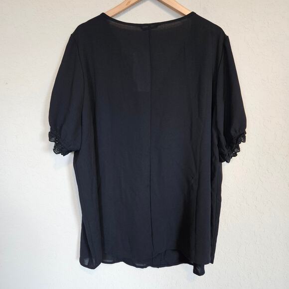 Bloomchic Lace Laser Cut Trim Button Front Blouse Black Whimsigoth Plus Sz 22 24 - Picture 3 of 10